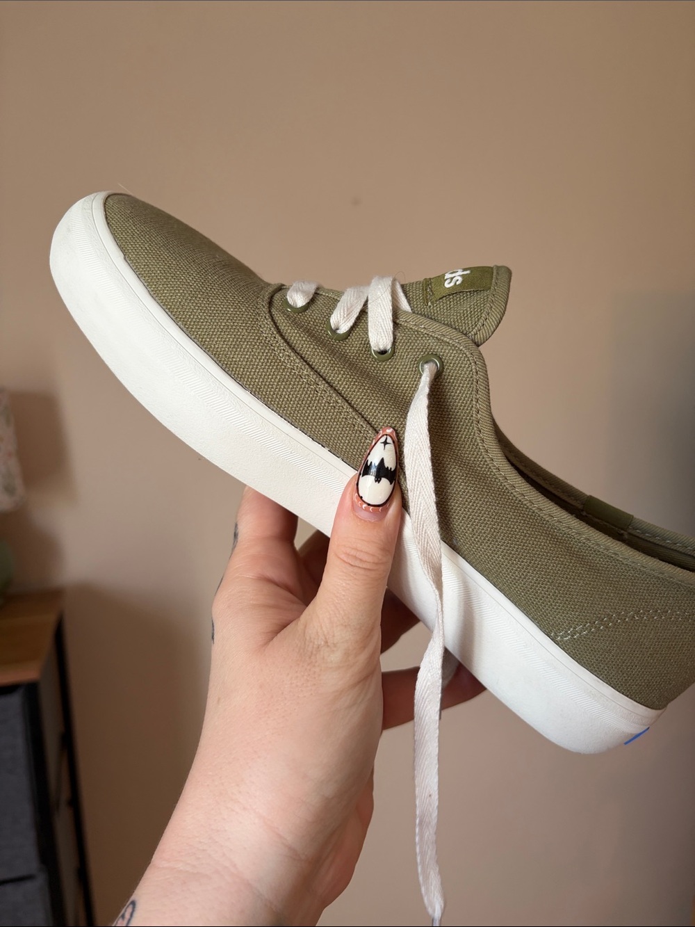 Keds Olive Green Canvas Low-Top Sneaker with White Sole